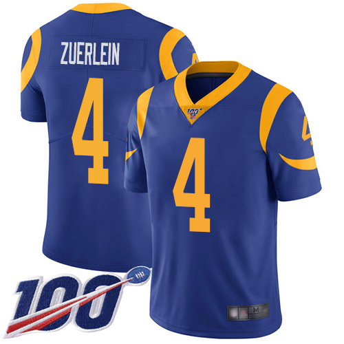 Los Angeles Rams Limited Royal Blue Men Greg Zuerlein Alternate Jersey NFL Football #4 100th Season Vapor Untouchable